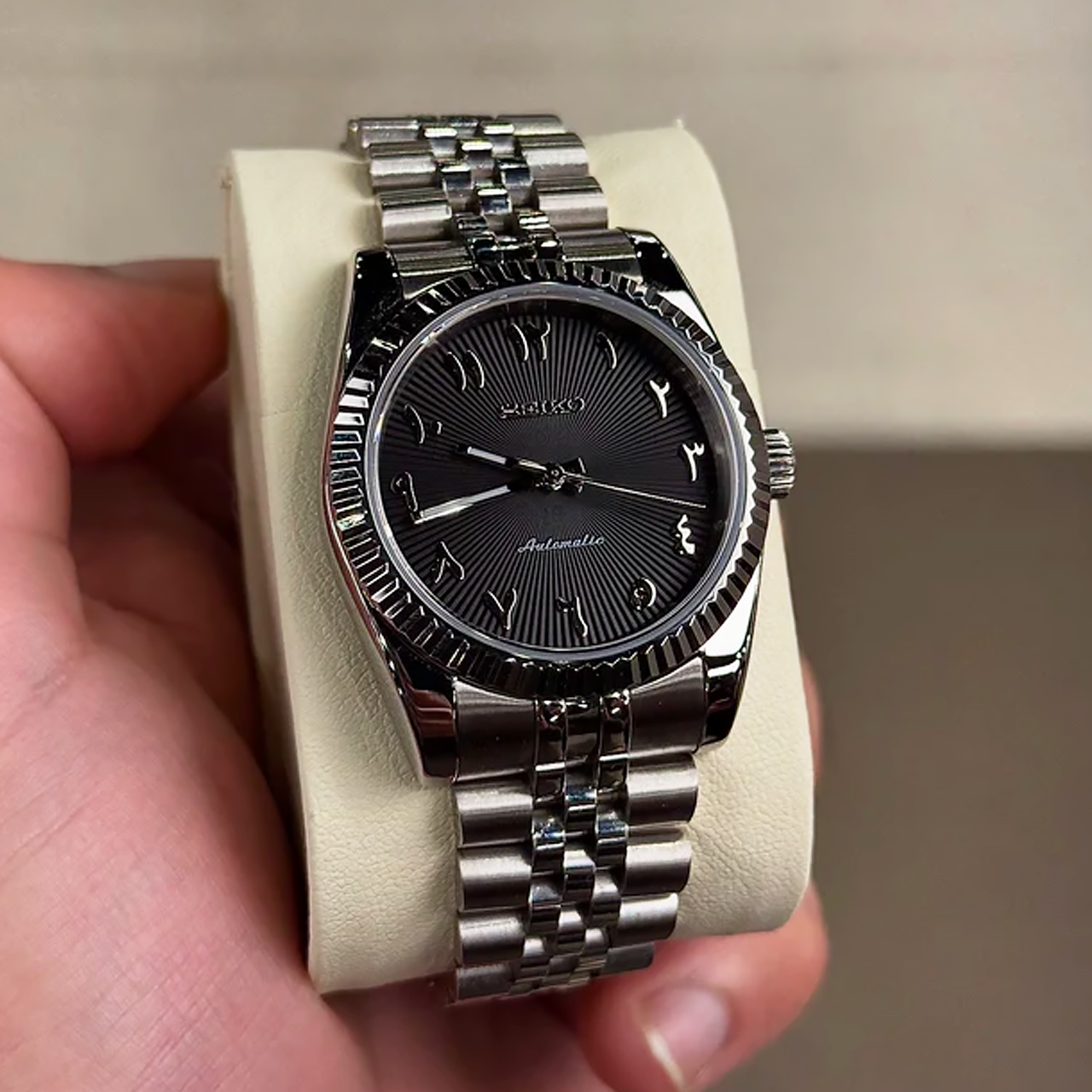 Seiko Mod Datejust | Black Arabic Textured