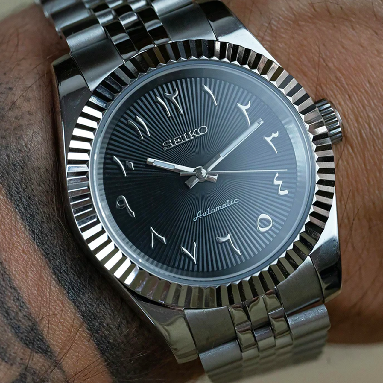 Seiko Mod Datejust | Black Arabic Textured