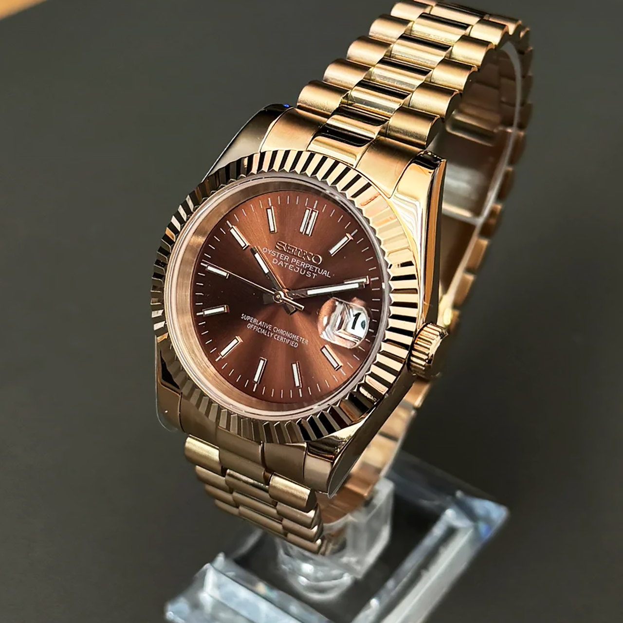 Seiko Mod Datejust | Rose Gold Chocolate
