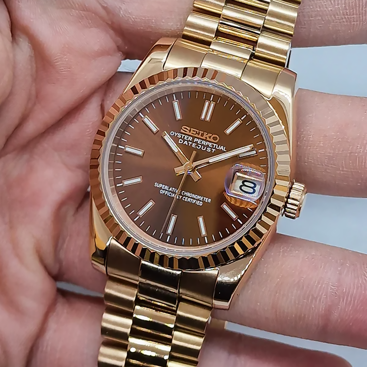 Seiko Mod Datejust | Rose Gold Chocolate