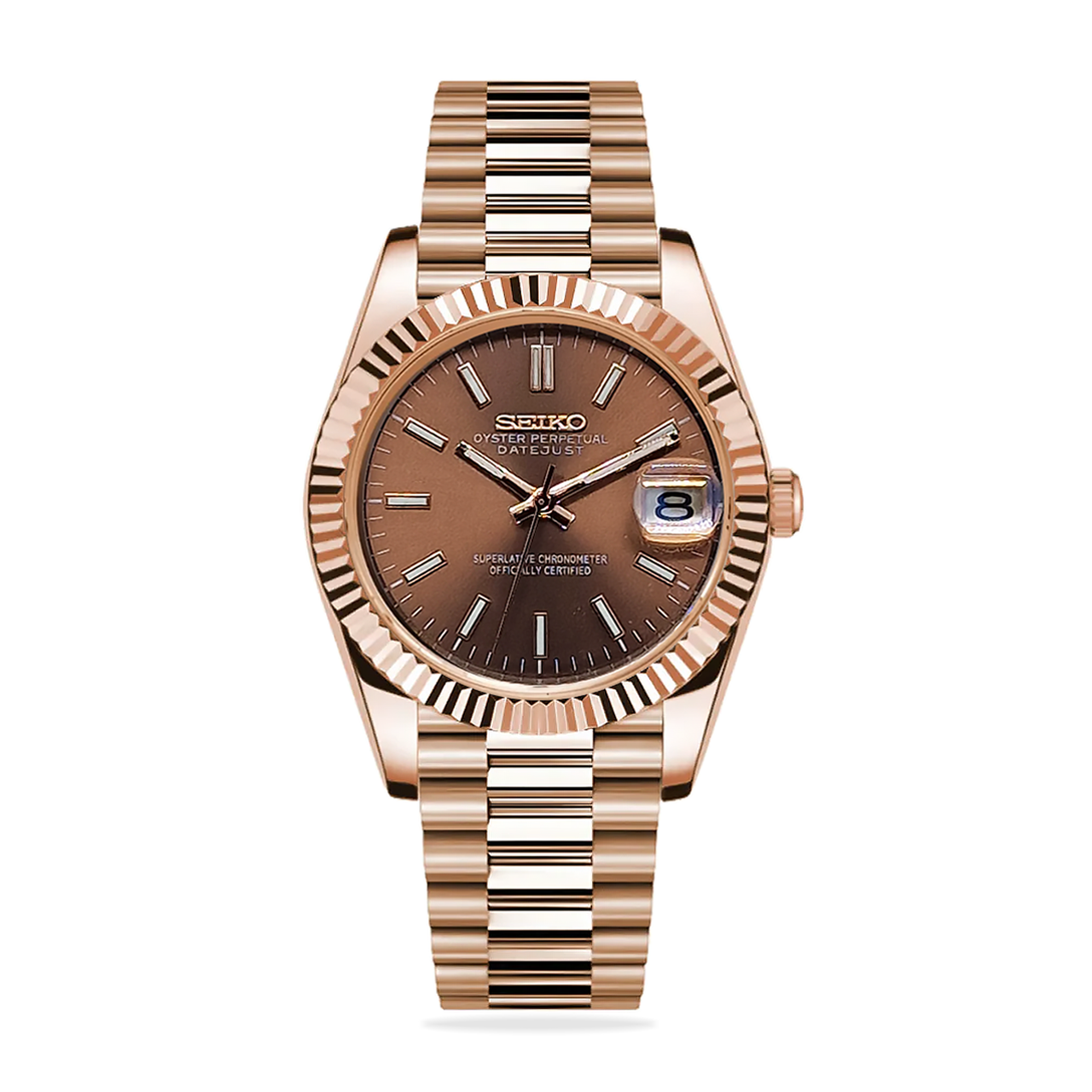 Seiko Mod Datejust Rose Gold Chocolate Watch, high quality, comfortable, and versatile