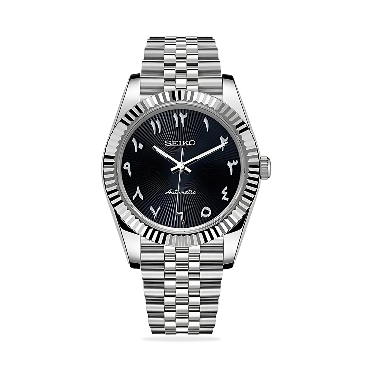 Seiko Mod Datejust Black Arabic Textured Watch, high quality, comfortable, and versatile