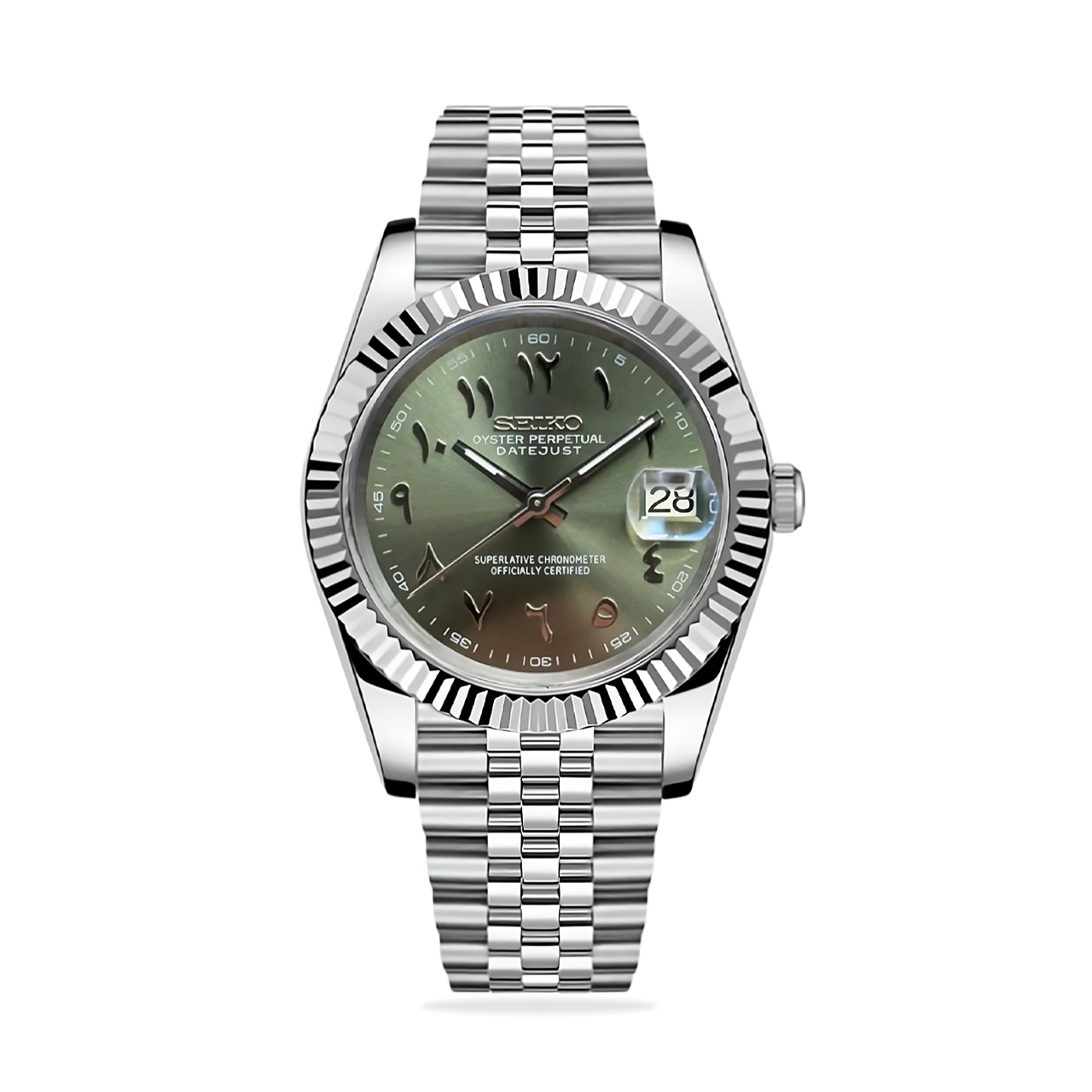 Seiko Mod Datejust Olive Green Arabic Watch, high quality, comfortable, and versatile